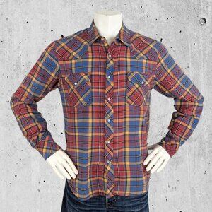 Salt Valley Western Shirt Size Large Multi-Color Plaid Cowboy Snaps